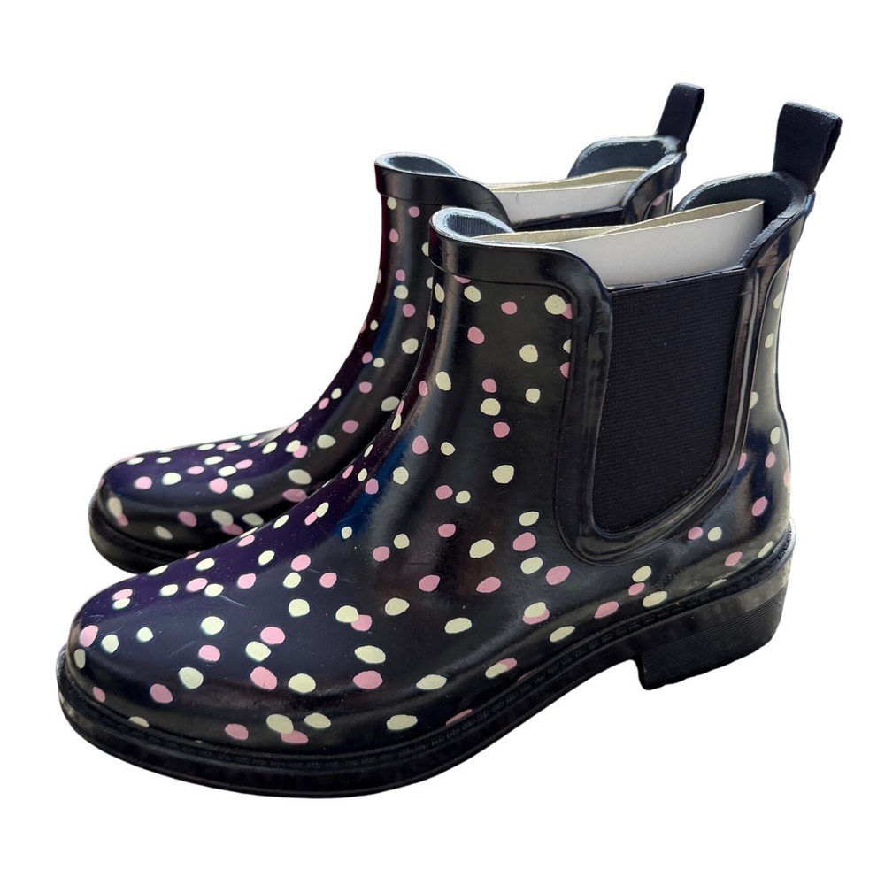 Isaac Mizrahi Live City Slicker Purple Pink Polka Dot Chelsea Rain Boots Size 7M
